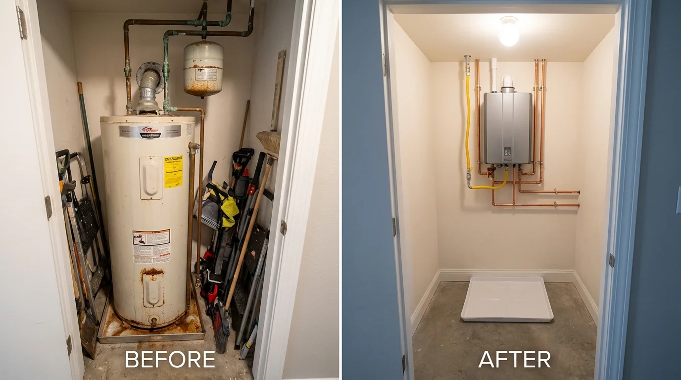 Tank water heater versus wall-mounted tankless unit comparison for Lombard, IL homeowners